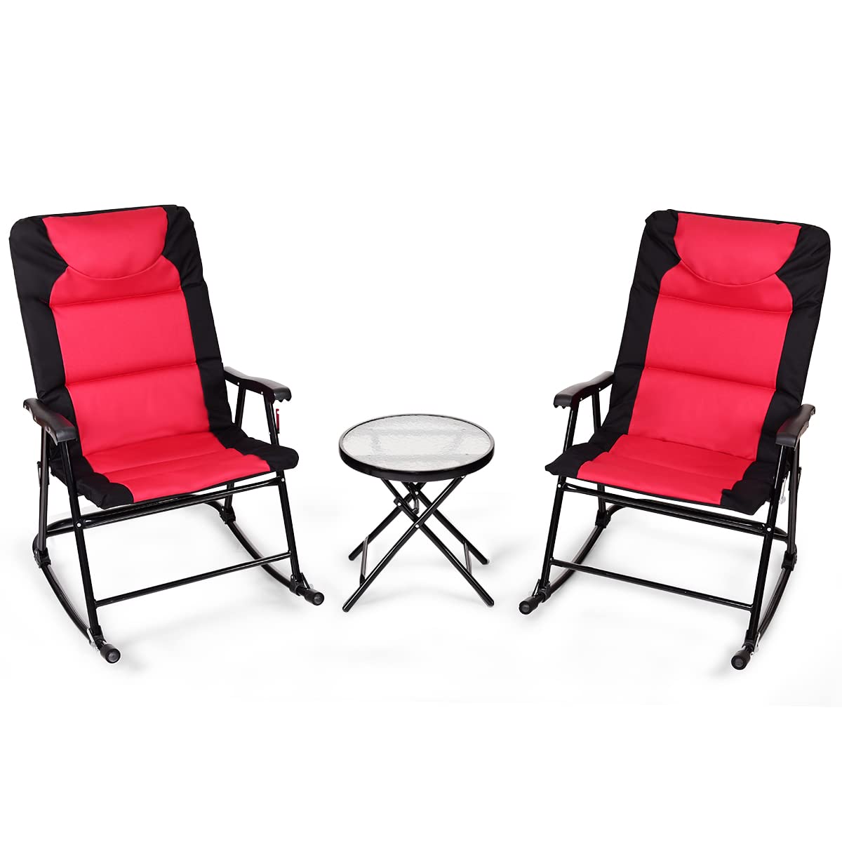 3 Pieces Folding Bistro Set, Outdoor Rocking Chairs with Round Table Set